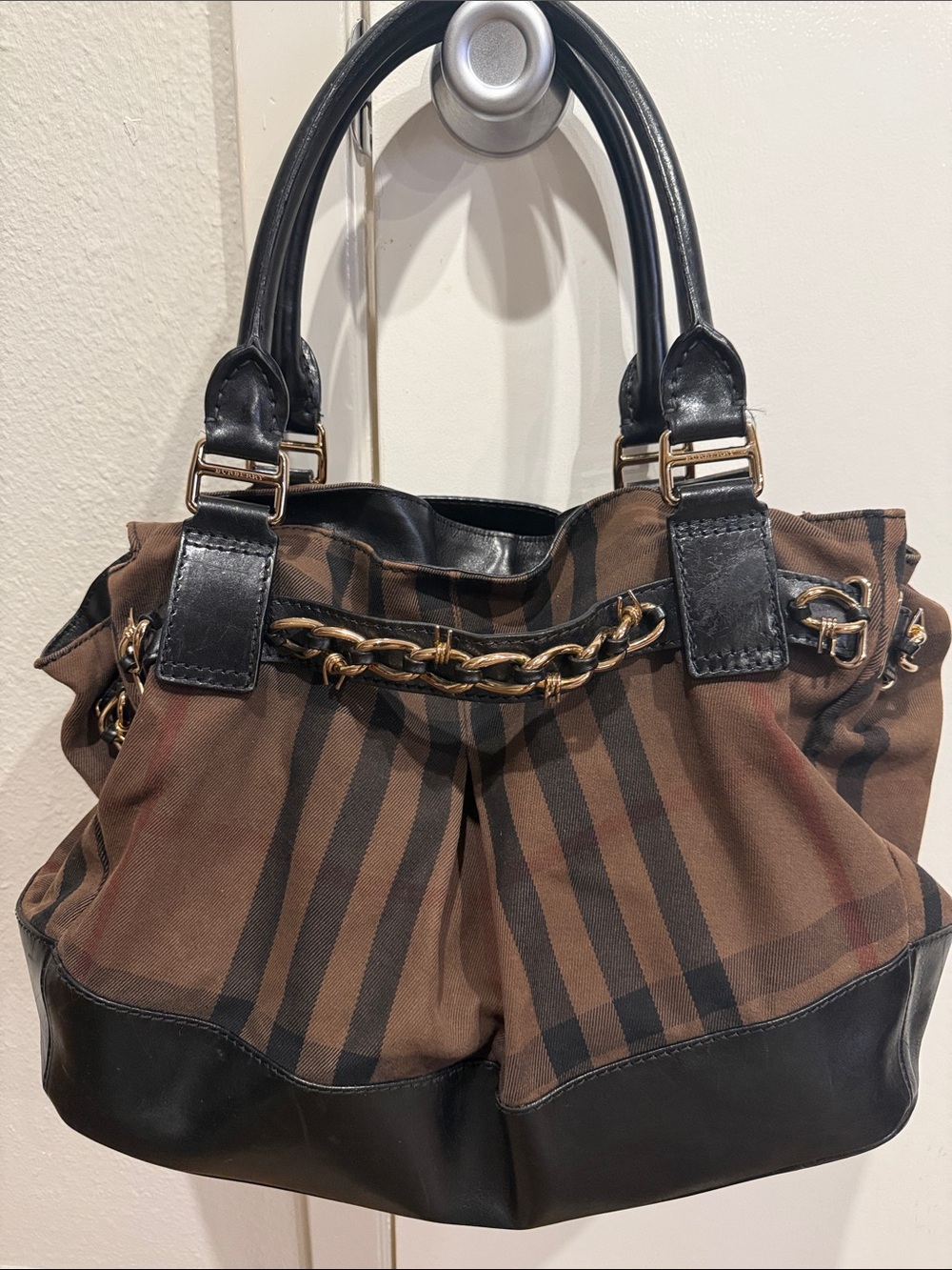 Burberry Bag with Black leatherTrim and Gold Chain Accent